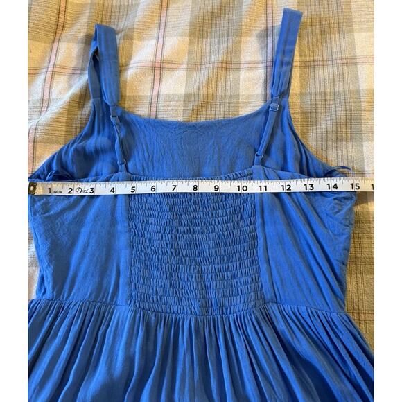 Skies Are Blue Maxi Sundress Sz S Blue Embroidered Adj. Straps Tiered Ruffle EUC - Picture 10 of 14
